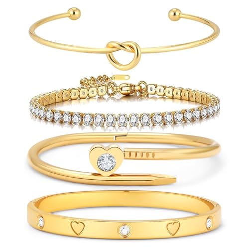 18 K Gold Plated Love Bangle Bracelet Stack Cuff Jewelry for Women Jewelry Set for Women Gift with Box - style: style22