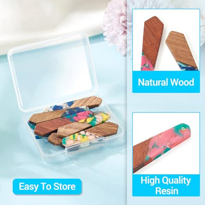 Beadthoven 12pcs/6 Pairs Natural Wood Resin Charms DIY Earrings Pendants Geometric Wood Pendants Bohemian Wooden Pieces for Statement Jewelry Making Findings Women Necklaces - color: Chips- Trapezoid