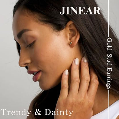 JINERA 5 Pairs Stud Earrings for Women 14K Plated Gold/Silver Pearl Ball Small Stud Earrings Set Cartilage Piercing Hypoallergenic Lightweight Flatback Earrings Jewelry Gifts for Women - color: 5 Pairs Flat Back Earrings - Gold