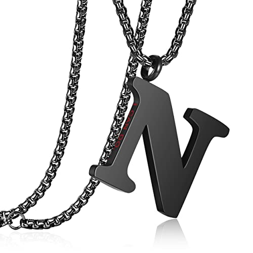 Initial 26 Letter A to Z Pendant Necklace for Teen Women Men 24" Chain | Large Alphabet Letter Personalized Charm Pendant,Engraving Red 'I CAN DO ...' on Back - style: N