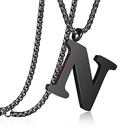 Initial 26 Letter A to Z Pendant Necklace for Teen Women Men 24" Chain | Large Alphabet Letter Personalized Charm Pendant,Engraving Red 'I CAN DO ...' on Back - style: N