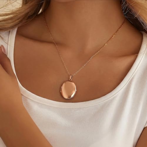 PHOCKSIN Personalized Locket Necklace for Women Photo Necklace with Customized Picture Birth Flower Birthstone Customizable Birthday Gifts - color: #13-Oval Rose Gold