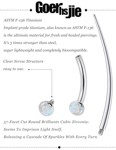 F136 Titanium 16g 6/8/10mm Eyebrow/Rook/Snug/Vertical-Labret/VCH/Snake-Eyes/Anti-Tragus/Christina/Daith/Belly-Button/Bridge/Hood/Surface Curved Barbell Piercing Jewelry for Women Men - color: AB, size: 8 mm (5/16 in)