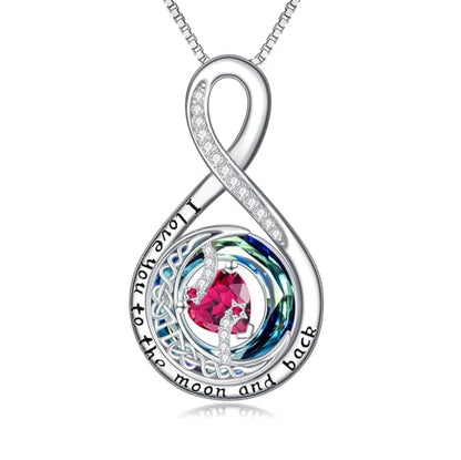 TOUPOP Birthstone Necklace for Women 925 Sterling Silver Moon and Star Pendant Necklaces I Love You to the Moon and Back Jewelry Anniversary Birthday Gifts for Her Wife Girlfriend Mom - color: 07-Jul-Ruby