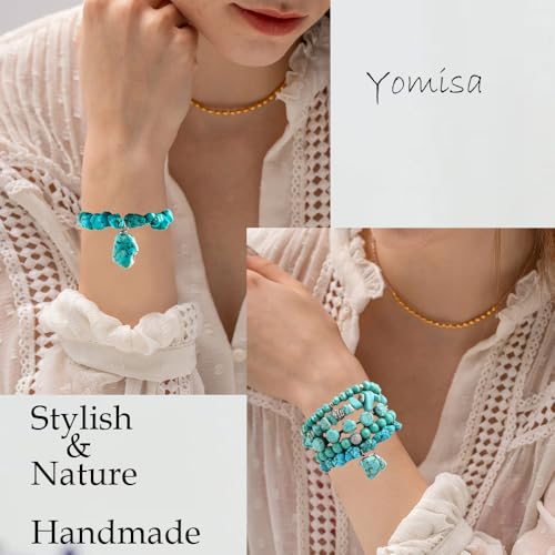 Yomisa Boho Beaded Bracelets/Bangle for Women,Multilayer 5/6/7PCS Healing Natural Handmade Stone Bead Bracelets Stackable Stretch Friendship Beaded Bracelet Set Trendy Western Bohemian Jewelry Gift - color: 5pcs-Turquoise