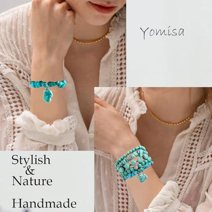 Yomisa Boho Beaded Bracelets/Bangle for Women,Multilayer 5/6/7PCS Healing Natural Handmade Stone Bead Bracelets Stackable Stretch Friendship Beaded Bracelet Set Trendy Western Bohemian Jewelry Gift - color: 5pcs-Turquoise
