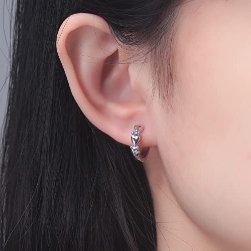 CiNily 14K White Gold Plated Small Hoop Earrings for Women Girls Heart Cubic Zirconia Hypoallergenic Earrings - color: Silver-purple