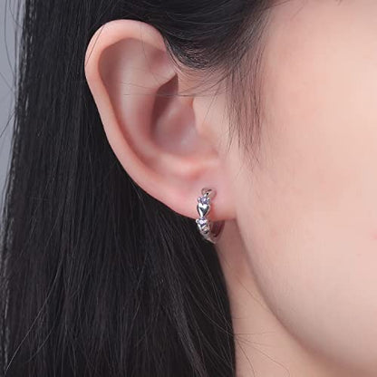 CiNily 14K White Gold Plated Small Hoop Earrings for Women Girls Heart Cubic Zirconia Hypoallergenic Earrings - color: Silver-purple