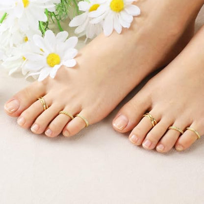 JJUNW 6PCS Toe Rings for Women, Adjustable Band Ring Beach Foot Jewelry Set | Summer Non Tarnish Toe-Rings Open Flower CZ Toe Ring Set Beach Foot Jewelry