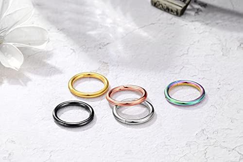 MissNity 316L Surgical Steel Hinged Nose Rings Hoop 20G 18G 16G 14G, Diameter 6mm to 10mm, Color Gold - Rose Gold - Silver - Black - Rainbow - color: A01: black - 1pc