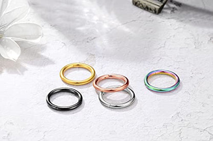 MissNity 316L Surgical Steel Hinged Nose Rings Hoop 20G 18G 16G 14G, Diameter 6mm to 10mm, Color Gold - Rose Gold - Silver - Black - Rainbow - color: A01: silver - 1pc