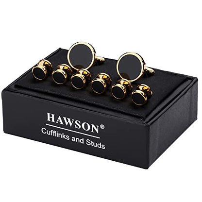 HAWSON Fashion Mother-of-Pearl Tuxedo Shirt Button and Cufflink Set, Specially Designed for Wedding Business - color: Gold Tone-Black Onxy