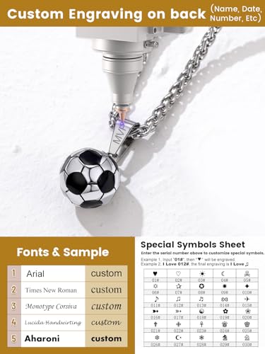 GOLDCHIC JEWELRY Sport Necklaces for Men Teen, Football Baseball Soccer Basketball Softball Necklaces with Stainless Steel Chain Athlete Jewelry Sports Fan Gift - color: Soccer Pendant-Steel, style: Personalised Engraving
