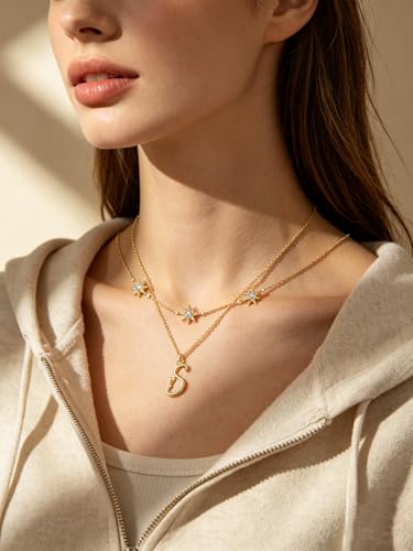 14K Gold A-Z Initial Lette Necklace Star Choker Women Necklace | Personalized Initial Jewelry, Meaningful Name Letter Gift for Women Wife Mom Friend, Perfect Present For Birthday/Anniversary - style: 14K Gold-S