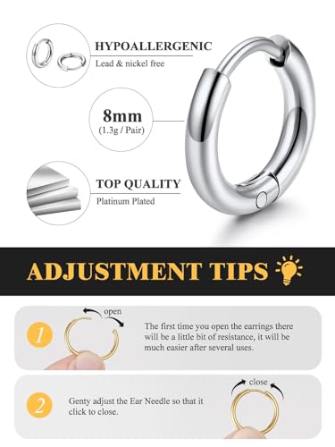 Small Hoop Earrings for Women 7-16mm Stainless Steel Huggie Earrings Lightweight - color: a. Silver A, size: Diameter 8mm