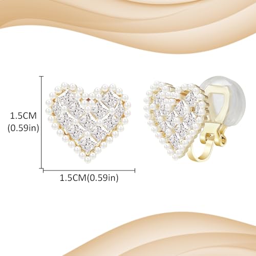 YOQUCOL Simulated Pearl Flower-Cluster Shape Clip On Stud Earrings Non Pierced Ear Earrings for Women - color: Heart-B