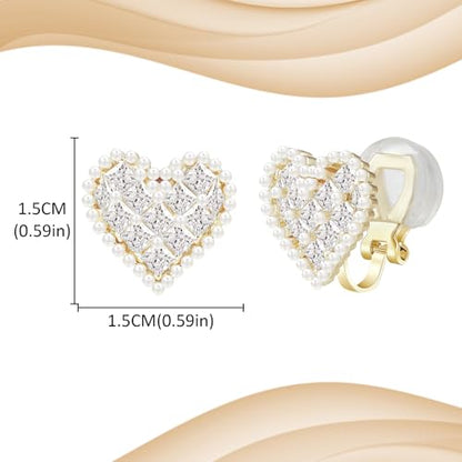 YOQUCOL Simulated Pearl Flower-Cluster Shape Clip On Stud Earrings Non Pierced Ear Earrings for Women - color: Heart-B