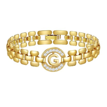 WEDDINEN Initial Bracelets for Women, 14K Gold Plated Letter A-Z Bracelets with Diamonds,Thick Chain Bracelet for Women trendy Jewelry Gifts - color: Gold-G