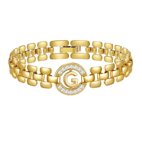 WEDDINEN Initial Bracelets for Women, 14K Gold Plated Letter A-Z Bracelets with Diamonds,Thick Chain Bracelet for Women trendy Jewelry Gifts - color: Gold-G