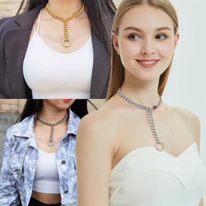 Womens Choker Chain 18K Gold Stainless Steel Cuban Link Gift for her | Adjustable with O Ring Belt tail,0.4inch wide,Punk Rock,Sexy Pendant Xxxt.Necklace - color: Gold