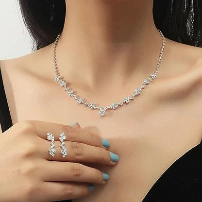 Crystal Wedding Jewelry Set, Necklace Earrings, for Accessories | Silver jewelry design, suitable almost occasions, non fading, non oxidizing, Valentine's Day gift, wedding jewelry sets - color: sliver