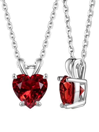 CYW Genuine Sapphire/Emerald/Ruby/Moissanite Necklace for Women, Really Authentic Solid 925 Sterling Silver, 16"/18"/20" Adjustable Chain, Anniversary Mother's Day Valentines Gift - color: Ruby - Heart - White Gold, size: 8mm