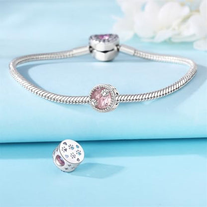 925 Silver Charm for Bracelets Animal Pet Insect Series Women Jewelry Gift - color: Pink paw
