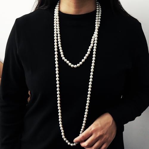 Pearl Necklaces for Women 60'' 70" Long Pearl Necklace 15.75'' Pearl Choker Necklace Chunky Bead Layered Faux Pearl Dangle Wedding Bridal 1920s Gatsby Christmas Costume Jewelry Gifts - color: Cream White-70“