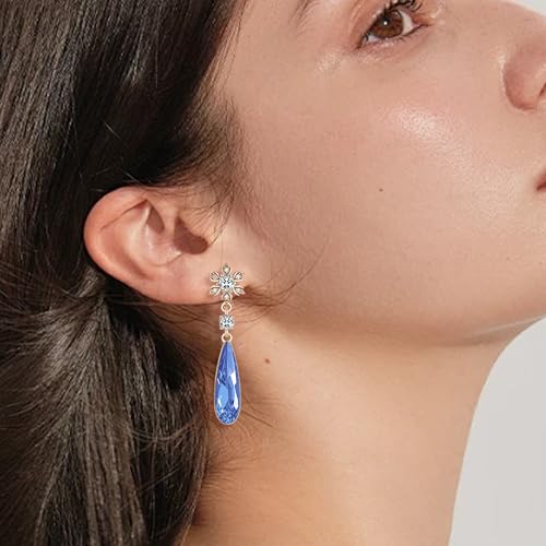 Austrian Crystal Teardrop Earrings Flower Dangle Earrings for Women 14K Gold Plated Drop Stud Earrings Hypoallergenic Jewelry - color: Bermuda Blue