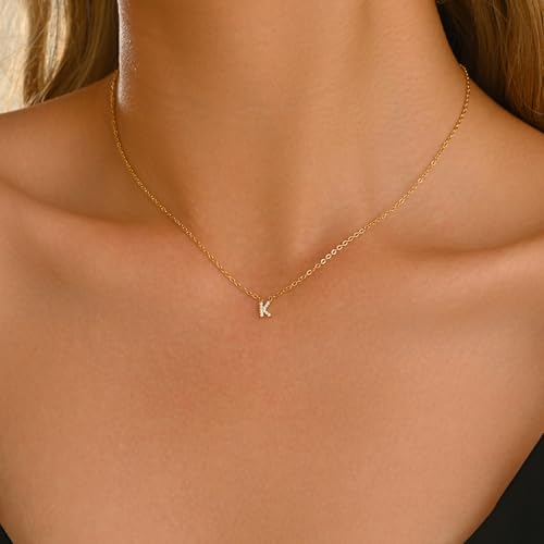 Small Letter Necklace for Women 18K Gold Plated Cubic Zirconia Tiny Initial Necklace Dainty Personalized Name Necklaces - color: C-Gold