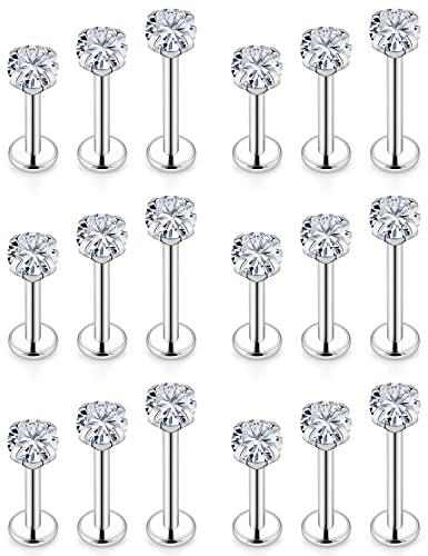 14G Lip Rings Stainless Steel Tragus Helix Conch Piercing Jewelry Snake Bite Piercing Monroe Lip Rings Labret Medusa Cartilage Lobe Earrings Studs Piercing Jewelry 6MM 8MM 10MM Silver 18PCS - color: 14G-4MM