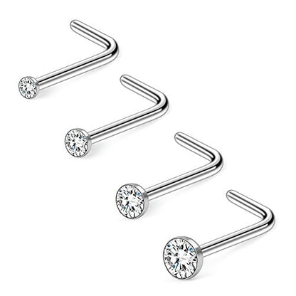 20G 1.5mm 2mm 2.5mm 3mm 3.5mm 4mm Opal Clear Diamond CZ Nose L Shaped Studs Rings Piercing Jewelry 4-20PCS - color: 4PCS - Silver