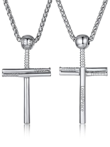 GOLDCHIC JEWELRY Sport Necklaces for Men Teen, Football Baseball Soccer Basketball Softball Necklaces with Stainless Steel Chain Athlete Jewelry Sports Fan Gift - color: Baseball Cross-Steel, style: Personalised Engraving