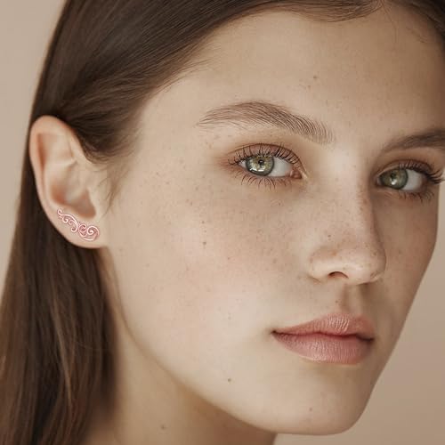Ear Climbers Earrings for Women Sterling Silver Vintage Ear Crawler Earrings Jewelry Gifts for Women - style: Filigree-rose gold
