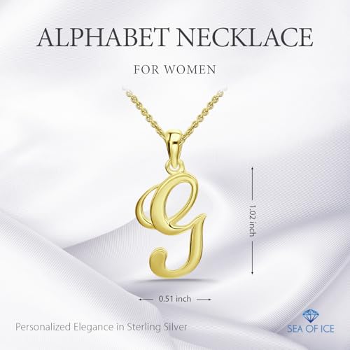 SEA OF ICE Letter Initial Necklace, Alphabet Letter Pendant Necklace, Sterling Silver, Gold, Rose Gold Necklace for Women, Elegant Initial Necklaces, Personalized Custom Women's Necklaces - color: Yellow Gold - G