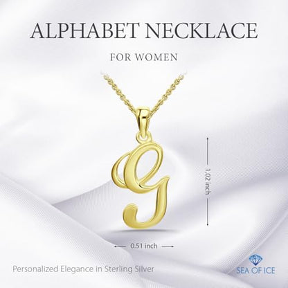 SEA OF ICE Letter Initial Necklace, Alphabet Letter Pendant Necklace, Sterling Silver, Gold, Rose Gold Necklace for Women, Elegant Initial Necklaces, Personalized Custom Women's Necklaces - color: Yellow Gold - G