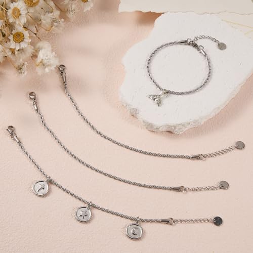 UMAOKANG 10 Pack Stainless Steel Rope Chain Bracelets for Jewelry Making | Adjustable Silver Hand Chains Bracelet Bulk Permanent Jewelry Supplies - color: 10pcs Rope Steel