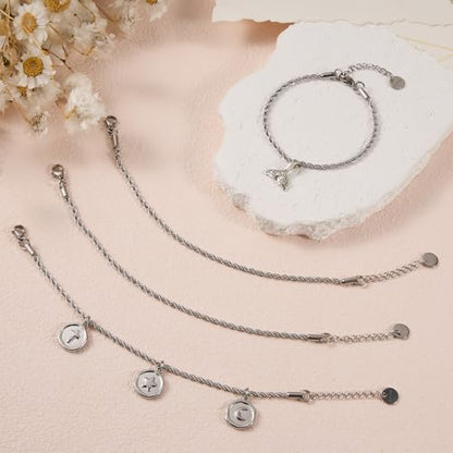UMAOKANG 10 Pack Stainless Steel Rope Chain Bracelets for Jewelry Making | Adjustable Silver Hand Chains Bracelet Bulk Permanent Jewelry Supplies - color: 10pcs Rope Steel
