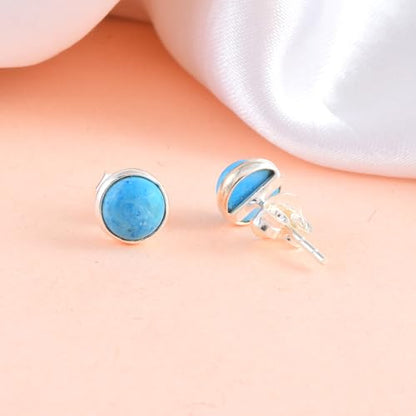 5 MM Natural Gemstone 925 Sterling Silver Hypoallergenic Studs Earrings Jewelry for Women Dainty Trendy Antiqued Silver Birthstone Earrings Jewelry Gifts for Women and Her - color: Turquoise