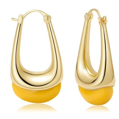Acrylic Gold Hoop Earrings Chunky Statement Dangle Drop Huggie Earring Colorful Resin Jewelry for Women - color: Yellow