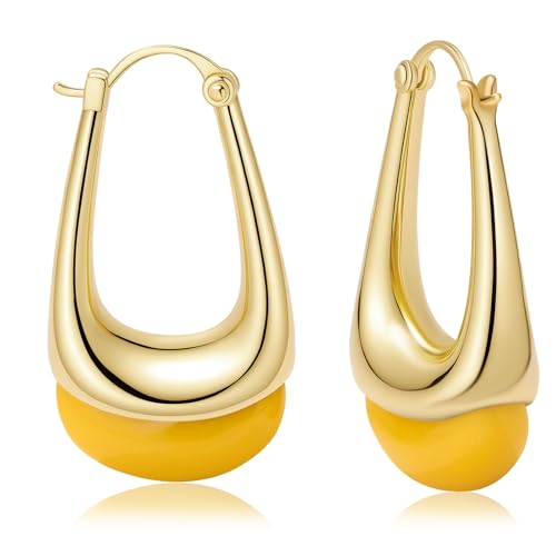 Acrylic Gold Hoop Earrings Chunky Statement Dangle Drop Huggie Earring Colorful Resin Jewelry for Women - color: Yellow