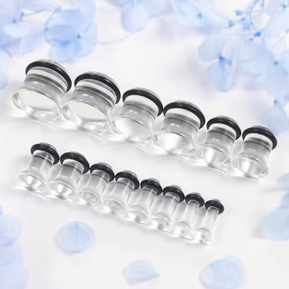 8G-12mm Acrylic Single Flare Gauges for Ears with Silicone O-Ring Opalite/Black/White/Clear Gauges Plugs and Tunnels Stretcher Expander Stretching Kit for Women Men - color: Clear 8G-12mm
