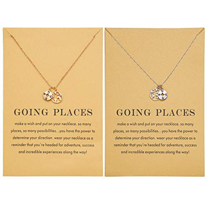 Zealmer Dainty 18K Gold Plated Compass World Map Pendant Necklace Graduation Gift for Friends - color: 2pcs Compass Gold & Silver