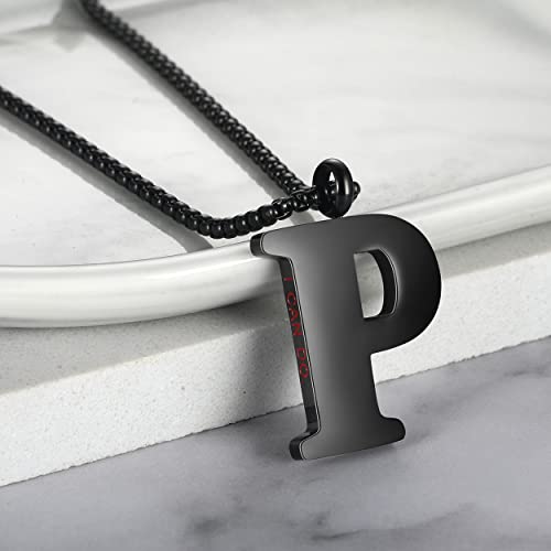 Initial 26 Letter A to Z Pendant Necklace for Teen Women Men 24" Chain | Large Alphabet Letter Personalized Charm Pendant,Engraving Red 'I CAN DO ...' on Back - style: P