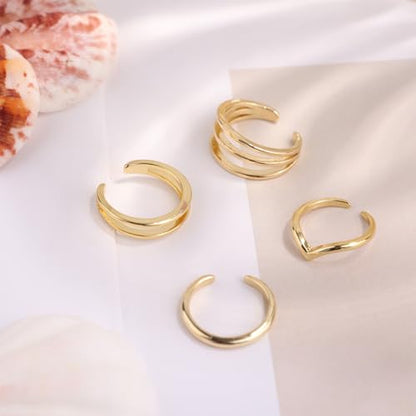 4pcs Gold Toe Ring Set, 4 Styles Open Toe Ring Adjustable Summer Beach Foot Jewelry Elegant Gift for Women Beach Party Summer Camp Gift