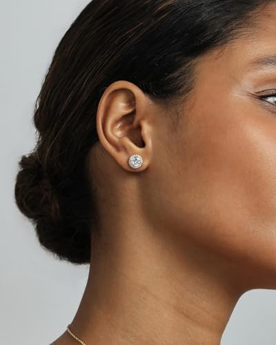 PAVOI 14K Gold Plated 925 Sterling Silver Post Brilliant Round Faux Diamond Halo Earrings - Premium Cubic Zirconia - style: Round & Cushion Set