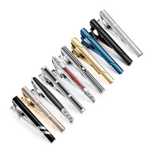 wynameleri Tie Pins for Men Silver Black 3 Pcs 10 PCS Short Tie Clip Set 2.3, 2.4 Inch Business Shirt Necktie Pinch for Men - color: B0310018