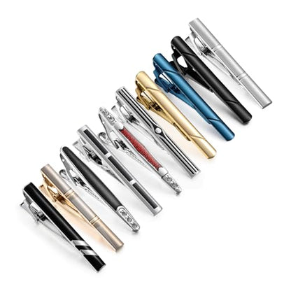 wynameleri Tie Pins for Men Silver Black 3 Pcs 10 PCS Short Tie Clip Set 2.3, 2.4 Inch Business Shirt Necktie Pinch for Men - color: B0310018