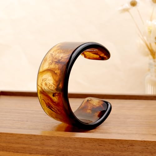 Chunky Resin Wide Bangle Bracelets for Women, Trendy Statement Minimalist Acrylic Bracelet Prom Holiday Jewelry Gift - color: Cuff Brown