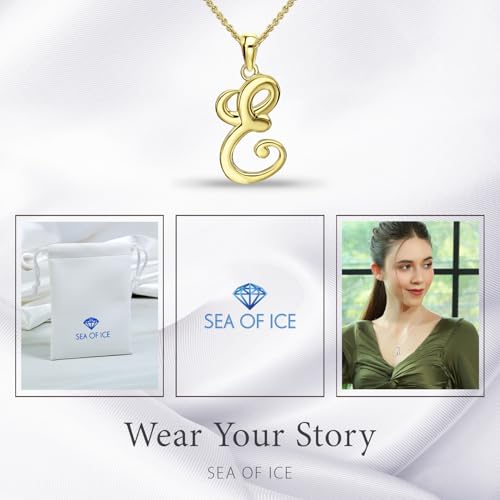 SEA OF ICE Letter Initial Necklace, Alphabet Letter Pendant Necklace, Sterling Silver, Gold, Rose Gold Necklace for Women, Elegant Initial Necklaces, Personalized Custom Women's Necklaces - color: Yellow Gold - E
